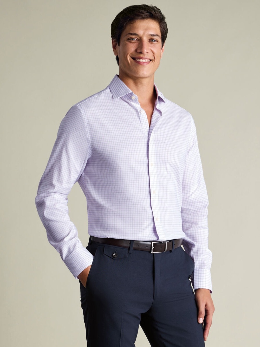 Lilac Purple Non Iron Performance Check Classic Fit Shirt